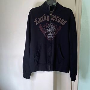 Lucky Brand black and gray fleece jacket, size large